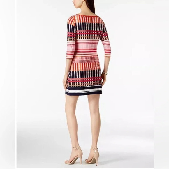 Eliza J Colorful Crosshatch 3/4 Sleeve Jersey A-line Dress minidress size 6 - Picture 3 of 11
